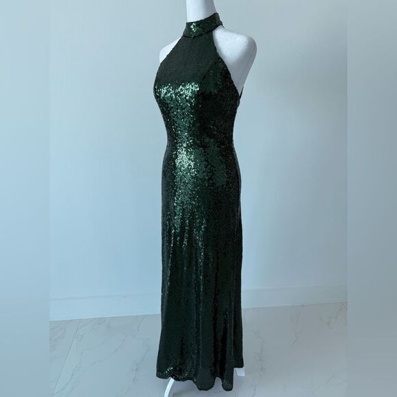 REVELRY Tori Fully Sequin Maxi Dress Sz 2 / XS – Halter Backless Gala Wedding - Picture 3 of 9